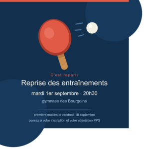 Affiche carree reprise entrainements ping